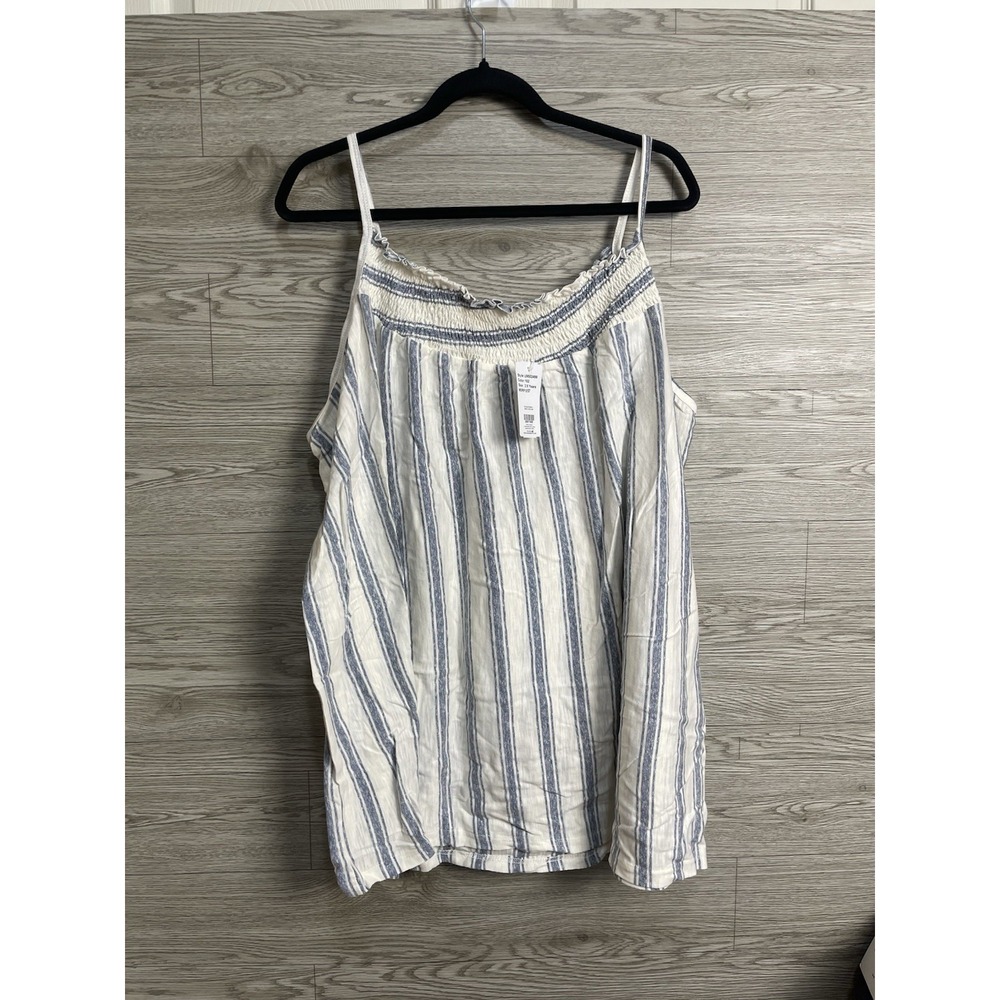 Suzanne Betro Simple Off White Blu Basic Smock Yoke Cami Striped Top Size 2x NEW